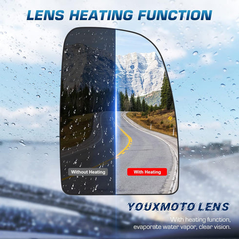 Youxmoto Passenger Right Side Heated Mirror Glass Replacement 2014-2021 Fit For Ram Promaster 1500 2500 3500 Side View Convex Upper Mirror Glass w...