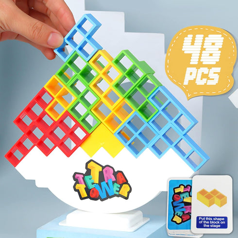 48 Pcs Tetra Tower Balance Stacking Blocks Game, Board Games for 2 Players+ Family Games, Parties, Travel, Kids & Adults Team Building Blocks Toy...