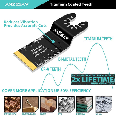 5 PCS Titanium Multi tool Blades Metal Cutting, 3Types Oscillating Tool Blade for Metal Nails Hard Material and Plastic Wood, Oscillating Blades K...