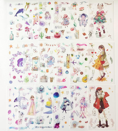 Cute Washi Scrapbook Stickers72 Sheets Kawaii 12 Monthly Japanese Style Girl Sticker Decals bulk Pack for Bullet Journaling,Scrapbooking,Kid DIY A...