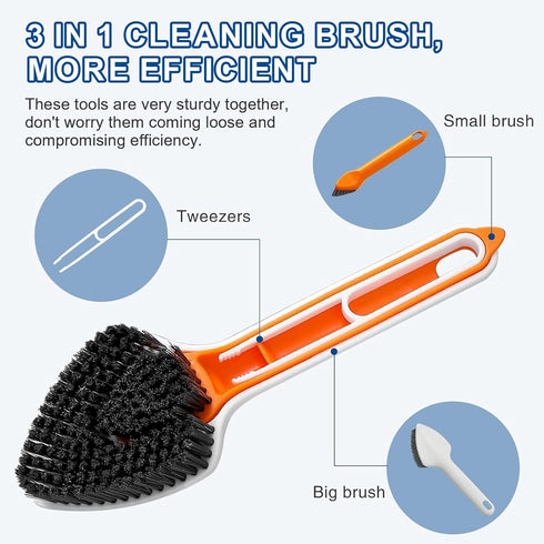 Scrub Brush for Cleaning with Long Handle, Multifunctional 3 in 1 Medium Stiff Cleaning Brush, Household Cleaning Brush for Bathroom, Kitchen, Bat...