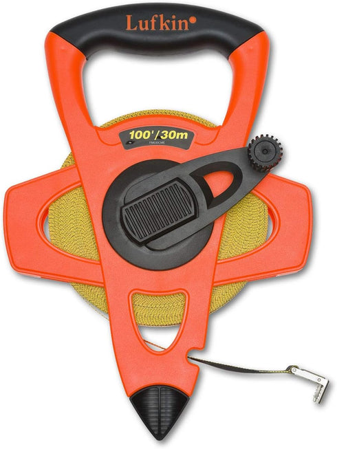 Crescent Lufkin 1/2" x 30m/100' Hi-Viz Orange Fiberglass SAE/Metric Dual Sided Tape Measure - FM030CME...