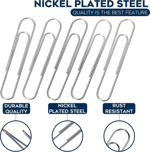 250 Pack Premium Paper Clips of 2 Inch Large Size - Jumbo 2” Silver Paperclips, Rust-Resistant Smooth Nickel Plated Clips, Essential for Organizat...