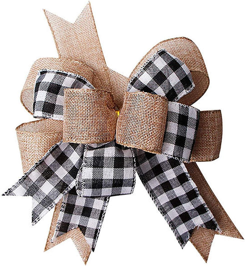 Black White Plaid Gift Bows Burlap Wreaths Bows Christmas Tree Topper for Wedding Holiday Birthday Party Decoration 12" x 9.4"...