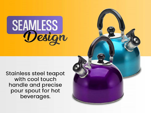 Stainless Steel Stovetop Whistling Tea Classic Teapot with Ergonomic Handle, Works on Induction Cooktops 2 Liter 2404...