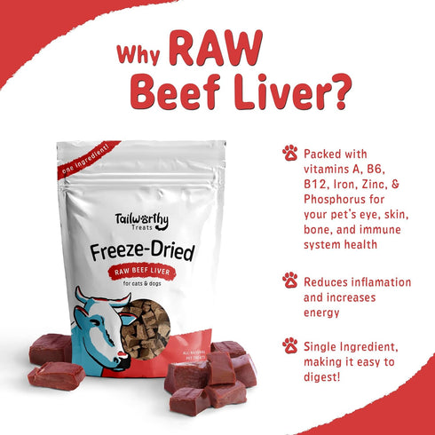 Beef Liver Treats, 4oz, Freeze-Dried Raw Training Dog & Cat Food Topper...