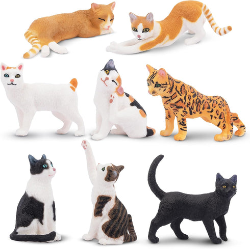 Toymany 8PCS Realistic Cat Figurines, Educational Cat Figures Toy Set, Kitten Easter Eggs Cat Cake Topper Christmas Birthday Gift for Kids Boys Gi...