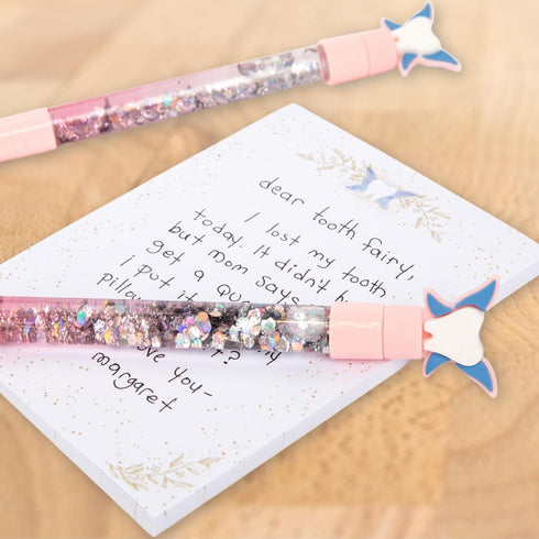 Tooth Fairy Wand Pen & Notepad Set - Perfect Addition to A Tooth Fairy Kit Includes 2 Floating Glitter Pens & 1 Tooth Fairy Paper Pad- Tooth Fairy...