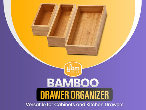 YBM Home Bamboo Drawer Organizer Storage Box for Kitchen Drawer, Junk Drawer, Office, Bedroom, Children Room, Craft, Sewing, and Bathroom, 2 Pack ...