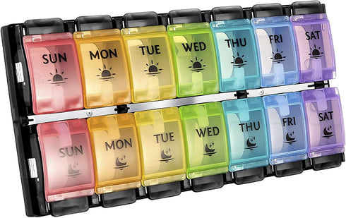 FGcase AM PM Weekly 7 Day Pill Organizer, Large Daily Pill Cases Pill Box with Easy Push Button, Pill Reminder Container for Medicine, Vitamin, Pi...