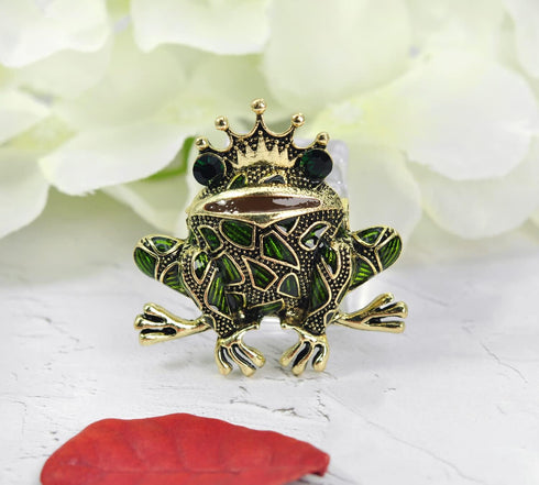 Gyn&Joy Gold Tone Peridot Green Colored Rhinestone Crystal Frog Brooch Pin BZ099...