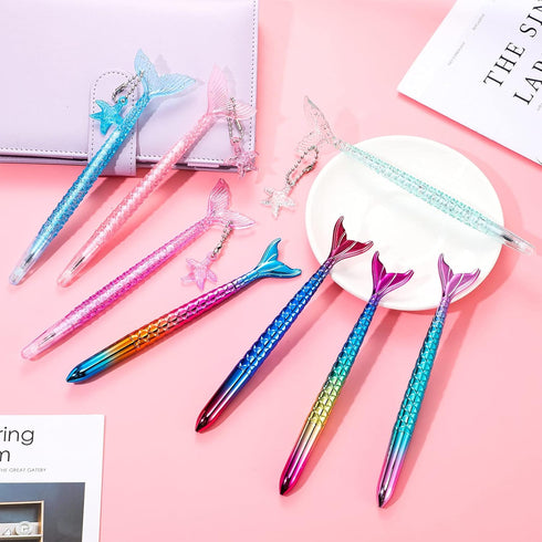 24 Pieces Mermaid Tail Gel Ink Pens for Child Mermaid Fish Ballpoint Pens for Mermaid Party Supplies Office School Supplies, 0.5 mm Black Gel Ink ...