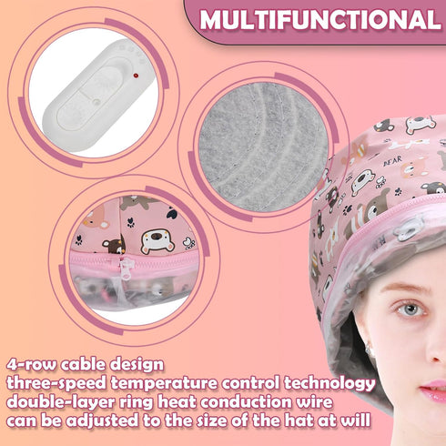 Heat for Deep Conditioning, Oil Treatment Electric Heat Hair Steamer Intelligent Temperature Control Hair Care Hat Portable Hair SPA Detachable Ha...