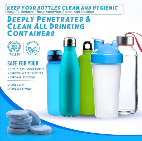 Bottle Cleaning Tablets (Pack of 12), No Scrubbing Needed, Just Drop in and Forget, Removes Limescale and Kettle Rust (12)...