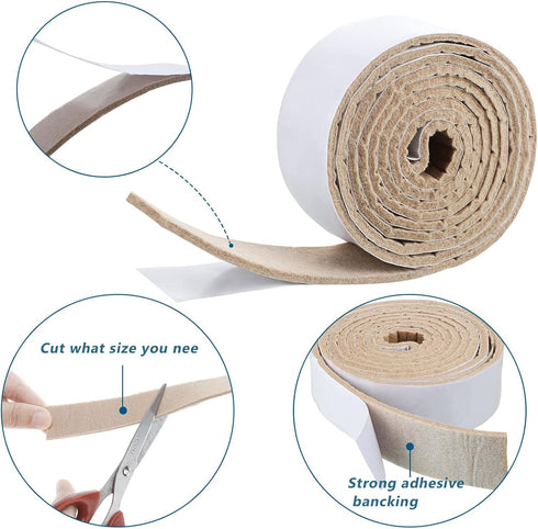 2 Packs Felt Strips with Adhesive Backing Non Slip Felt Furniture Pads Adhesive Felt Roll Felt Tape for Protecting Hardwood Floors Chair Wall Prot...