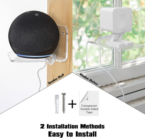 SIPRDE Acrylic Small Wall Shelf Set of 3 for Security Cameras, Speakers, Baby Monitors & More - 4'' Universal Adhesive Shelf Easy to Install No dr...