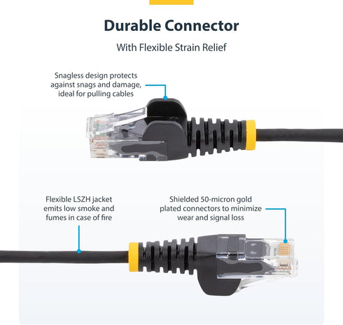 StarTech.com 1.5 m CAT6 Cable - Slim CAT6 Patch Cord - Black - Snagless RJ45 Connectors - Gigabit Ethernet Cable - 28 AWG (N6PAT150CMBKS)...