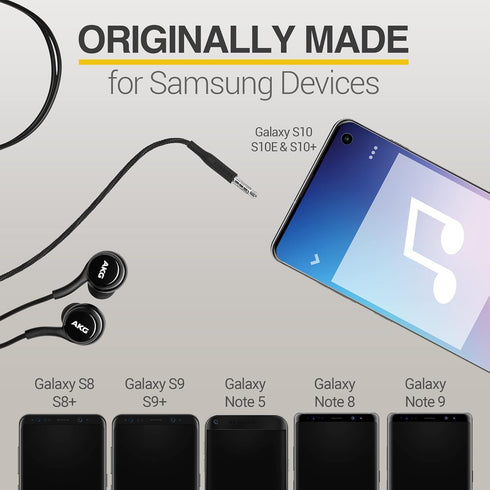 OEM Earbuds Stereo Headphones for Samsung Galaxy S10 S10e Plus A31 A71 Cable - Designed by AKG - with Microphone and Volume Buttons (Black)...