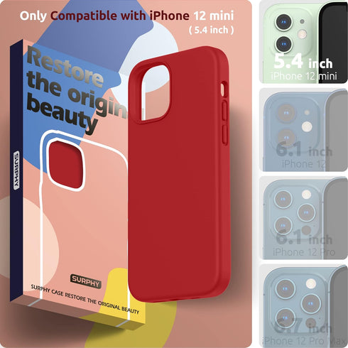 SURPHY Liquid Silicone iPhone 12 Mini Case (5.4") with Microfiber Lining & Camera Protector - Red...