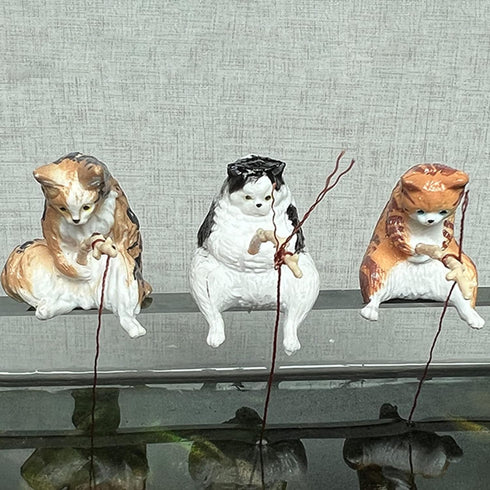 Resin Fish Tank Decorations Landscape Scenes Cute Fishing Cat Statue Figurines Ornament Aquarium Decor Miniature Animal Toys Aquarium Décor Themat...