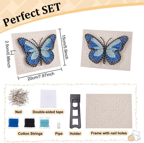 WEBEEDY DIY String Art Kit Blue Butterfly Craft Kit Creative Craft Kits 3D String Art Supplies for Girls Boys Adult Gifts Home Wall Table Decorati...