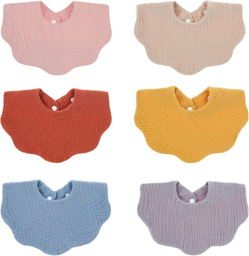 6 Pack Baby Bibs Baby Drooling Bibs 4-Layer Bibs Unisex Baby Feeding Bibs Adjustable Teething Drooling Bibs Solid Color Bibs...
