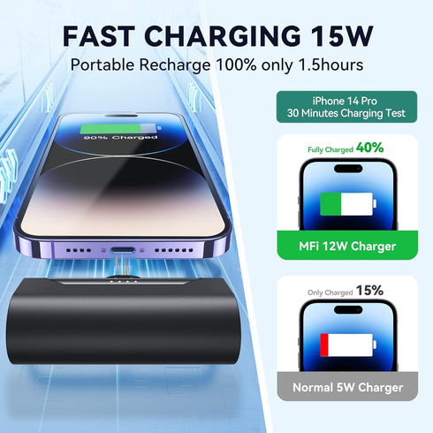 Mini Portable Charger 4800mAh Small Power Bank Battery Charger Fast Charging 15W Ultra-Compact Lightning Output External Battery Pack for iPhone 1...