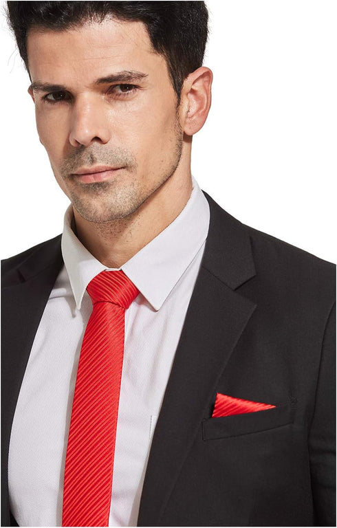 Red Tie Men Women Skinny Tie Slim Tie Stripe Tie with Hanky Waterproof Oilproof Tie-Red...
