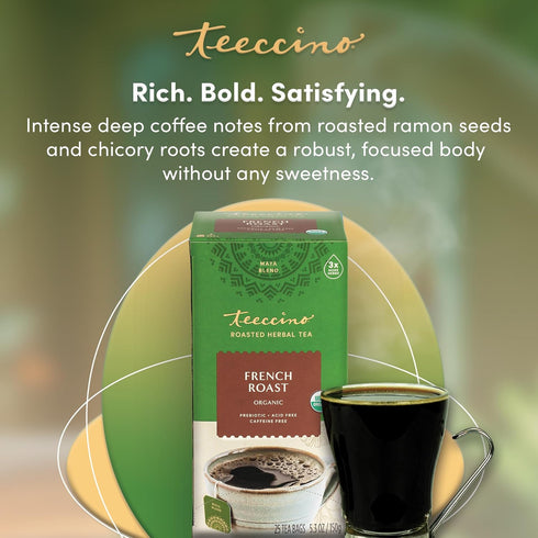 Teeccino French Roast Herbal Tea - Rich & Roasted Herbal Tea That’s Caffeine Free & Prebiotic for Natural Energy, Coffee Alternative, 25 Tea Bags...