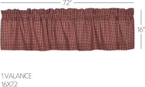 VHC Brands Patriotic Patch Plaid Valance 16x72 Country Curtain, Deep Red...