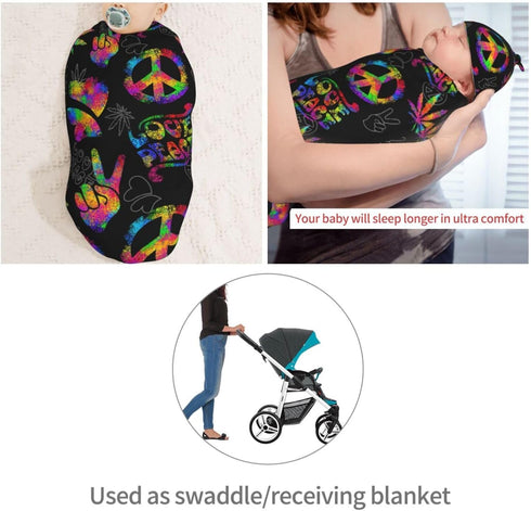 Rainbow Peace Love Sign Gesture Newborn Swaddle Blankets Hat Sets Soft Baby Receiving Blanket Swaddle Sack for Baby Shower Infant Boy Girl Gift...