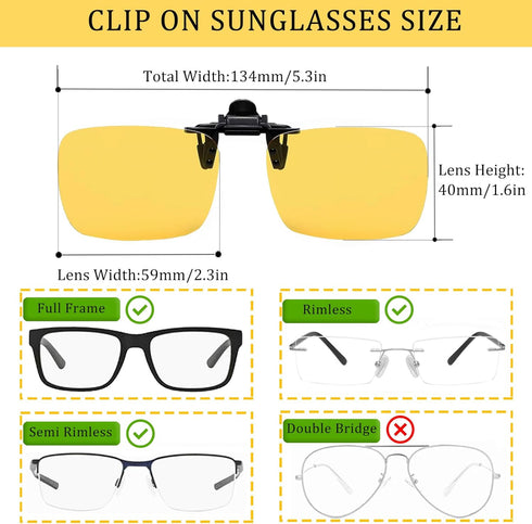 Polarized Clip-on Sunglasses Anti-Glare Driving Glasses for Prescription Glasses...