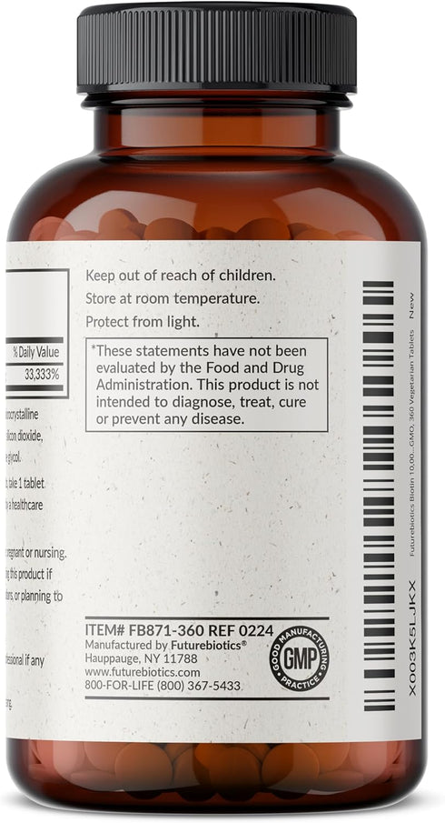 Futurebiotics Biotin 10,000 MCG High Potency Tablets Supports Healthy Hair, Skin & Nails & Energy Production, Non-GMO, 360 Vegetarian Tablets...