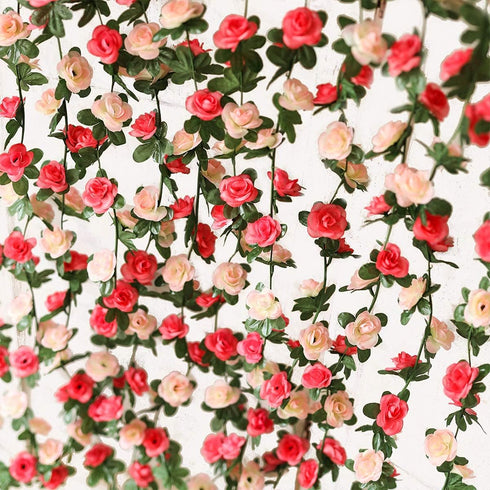 PARTY JOY 5pcs 41Ft Flower Garland Fake Rose Vine Artificial Flowers Hanging Rose Ivy Hanging Baskets Wedding Arch Garden Background Decor (Pink, ...