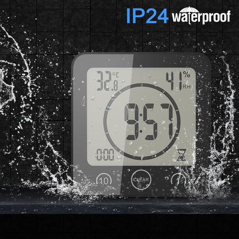 AOZBZ Shower Wall Clock, Digital Kitchen Timer with Alarm, Waterproof Touch Screen Timer, Temperature Humidity Display with Suction Cup Hanging Ho...