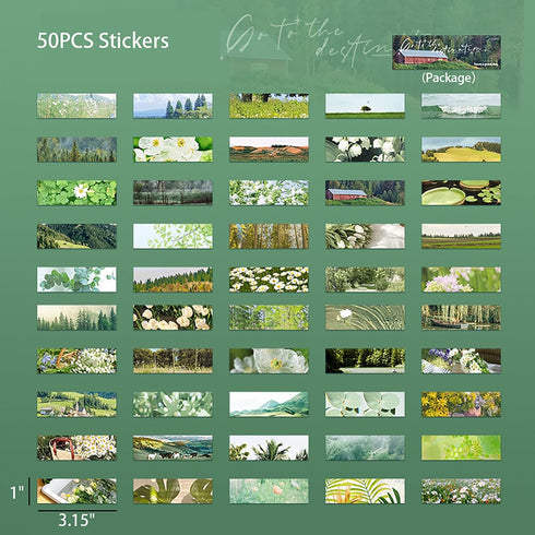 Doraking Green Landscape Nature Stickers, Scenery Decals, 50 Pieces Aesthetic Stickers for Art Journaling Scrapbooking Journal Supplies Notebook D...
