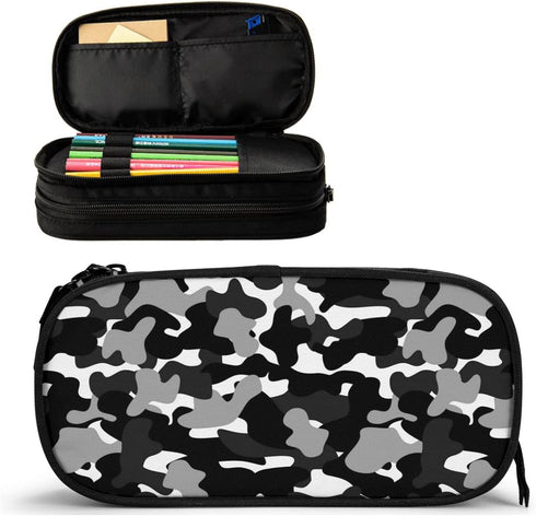 Camo Adult Pencil Case Box, Large Capacity College Black Pencil Bag Pouch Marker Organizer with 2 Compartments & Durable Zipper...