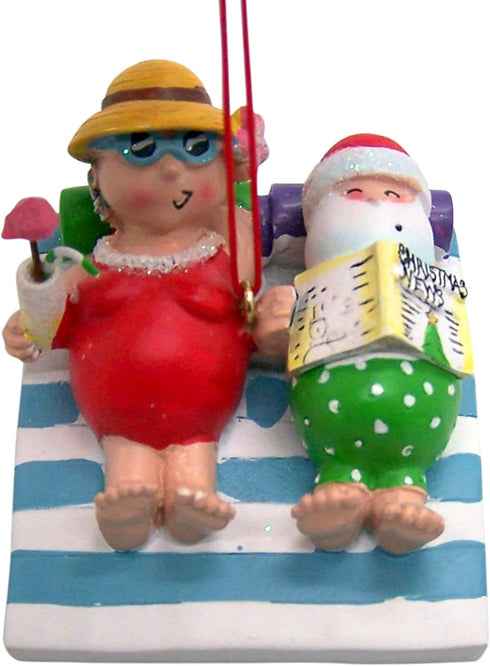 Santa and Mrs. Claus at The Beach Ornament, Vacation Themed Decoration, 2 1/2 Inches...