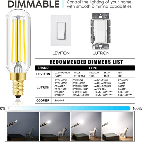 E12 LED Dimmable 8W Equal 100 watt Daylight 4000K T6 T25 E12 Candelabra Bulb for Chandeliers,Ceiling Fan,Pendant,Wall sconces AC120V 800LM e12 Lig...