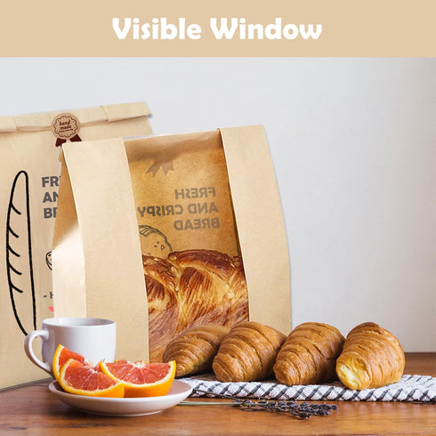 25 PCS Kraft Paper Bread Bags for Homemade Bread with Clear Window Large Sourdough Bread Bags Includes Label Seal Stickers Bakery Food Packaging B...