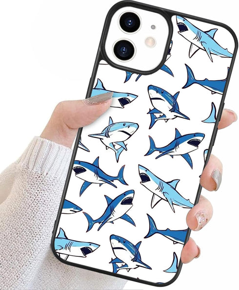 Blue Shark Case for iphone 15 Girls Women Art Animal Design Soft TPU Hard Back Shockproof Anti-Scratch Protective Cover Case for iPhone 15...