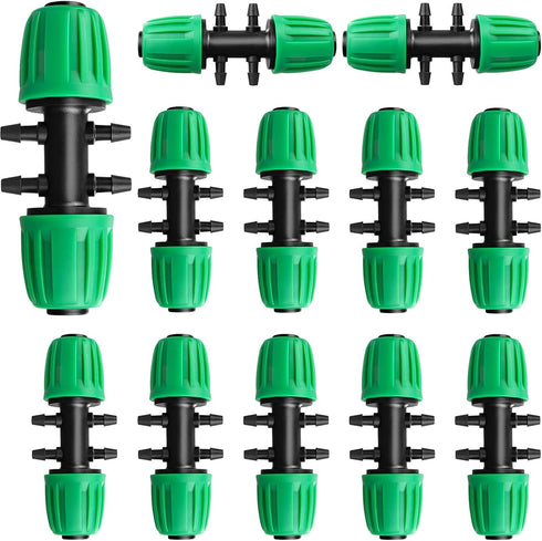Barbed Tee 1/2 Inch to 1/4 Inch Irrigation Tubing: Locked Barbed Reducing Tee 6-way Adapter Anti-Drop Irrigation Fittings for Splitting 1/2" to 1/...