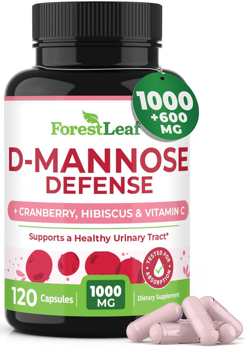 ForestLeaf D Mannose 1000mg Capsules - D-Mannose with Cranberry, Hibiscus & VIT C, Urinary Tract Health for Women and Men, DMannose Pills for UTI,...