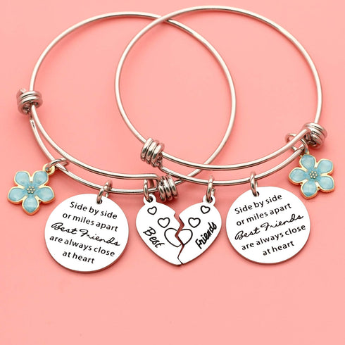 2Pcs Friendship Gifts Best Friends Forever Charm Bangle Bracelet, Birthday Anniversary Christmas Gifts for Bestie...