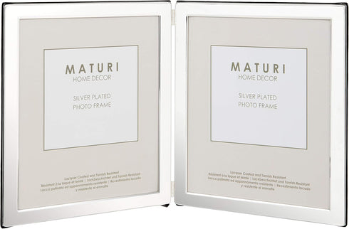 Maturi Silver Plated Double Photo Frame - Flat Edge Portrait, 4 x 6-inch (10 x 15cm)...