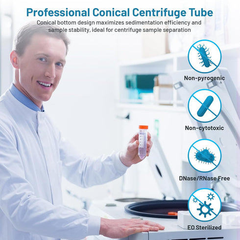 Conical Centrifuge Tubes 50mL, 25Pcs Sterile Polypropylene Test Tubes, Leak-Proof Screw Caps, Plastic Container with Graduated & Write Marks, Non-...