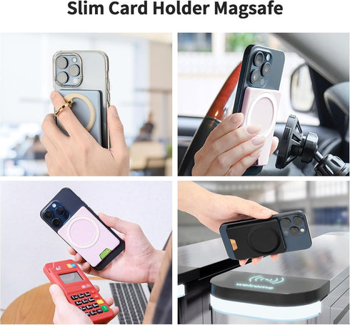 PROfezzion Magnetic Wallet with Double Magnets, Plastic Mag Safe Card Holder Slim Magnetic Phone Wallet Compatible with iPhone 15 14 13 12 Series ...
