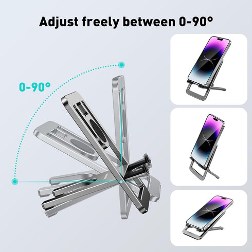 Portable Phone Stand for Desk, Aluminum Adjustable Cell Phone Holder, Foldable Travel Cellphone Dock Compatible with iPhone 15 14 13 Pro Max Mini,...