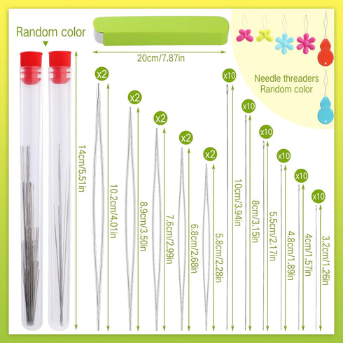 Uzecpk 76PCS Beading Needles Set, 60 PCS Long Straight Beading Thread Needles 10 PCS Big Eye Beading Needles with Needle Bottle Threaders for Brac...