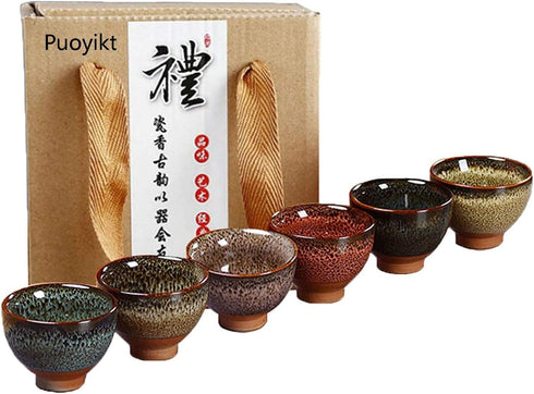 6pc Ceramic Kung Fu Tea Set, Japanese Tea Cup, Sake Cup, 2.1oz Capacity, 6 Colors...